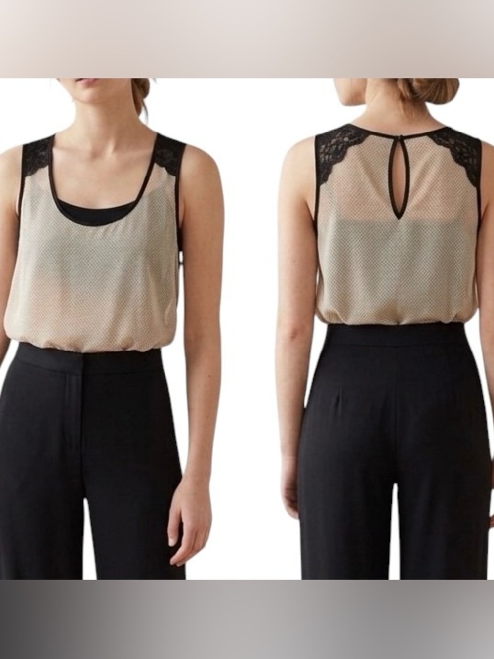 Nordstrom Lush Sheer Lace Pin Dot Top Tank Black Ivory Career S Relaxed Fit